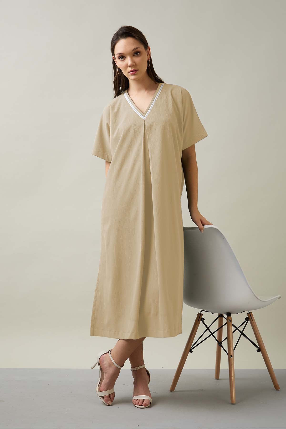 Buy Beige Relaxed Fit Midi Dress by SNEHA B