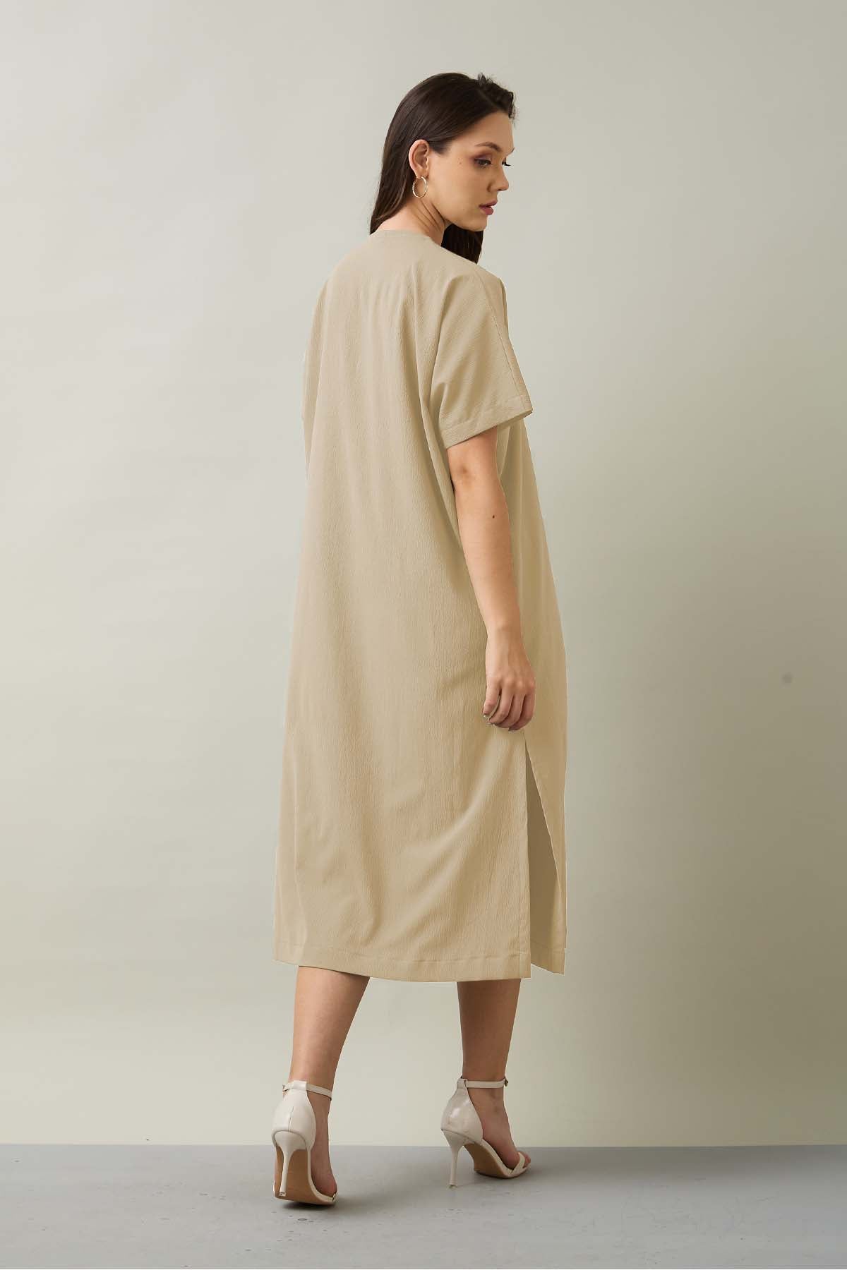 Beige Relaxed Fit Midi Dress