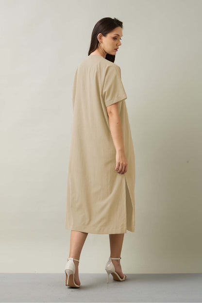Beige Relaxed Fit Midi Dress