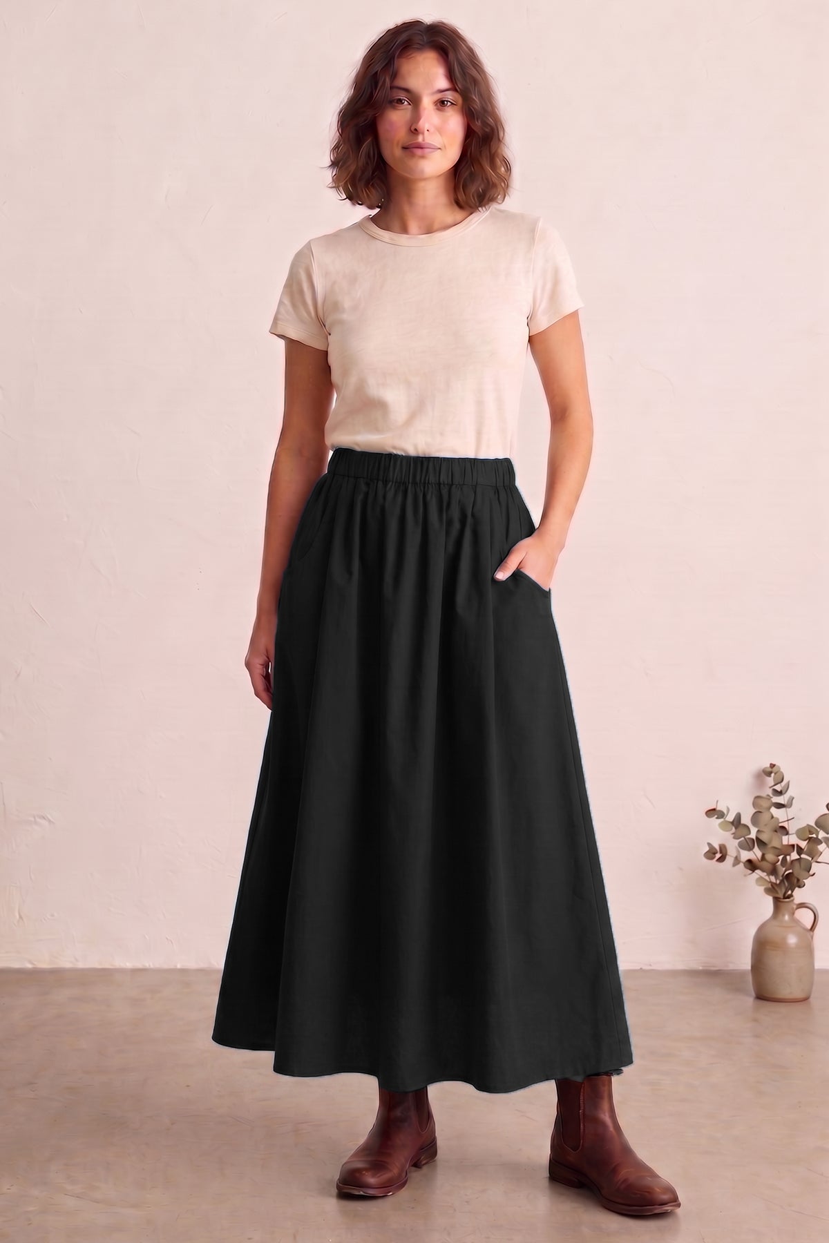 Black Ankle Length Flare Skirt