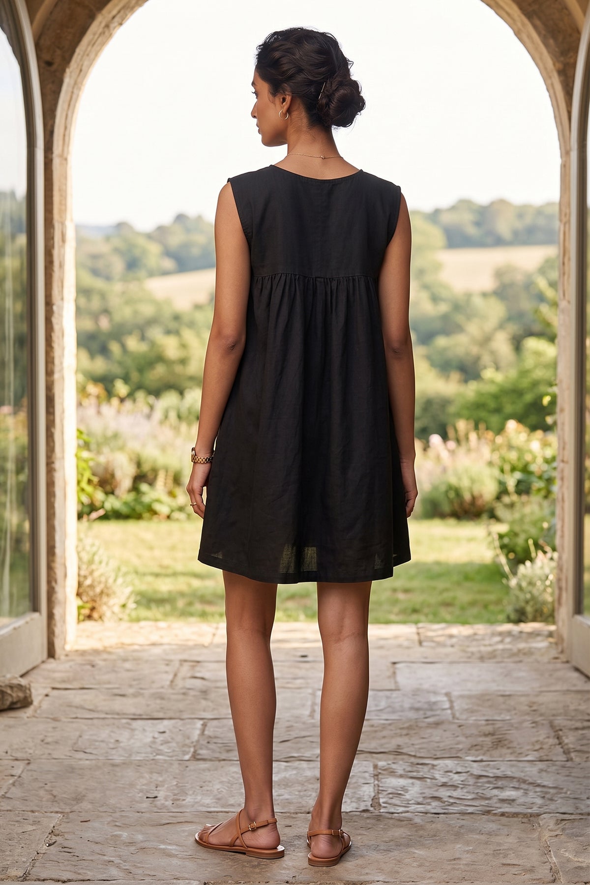 Black Gather Casual Mini Dress