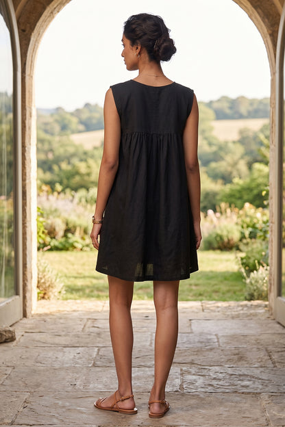 Black Gather Casual Mini Dress