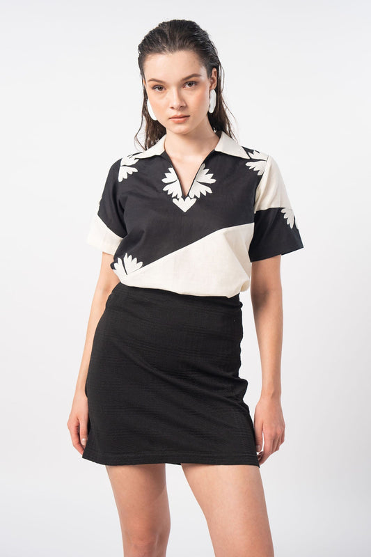 Buy Black And White Patchwork Top by SNEHA B