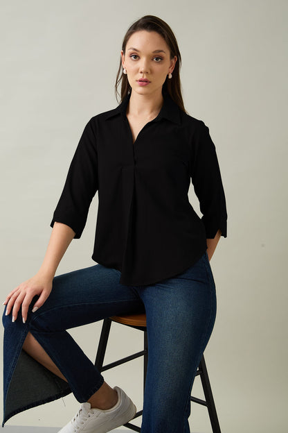 Buy Black Box Pleated Collared Top by SNEHA B