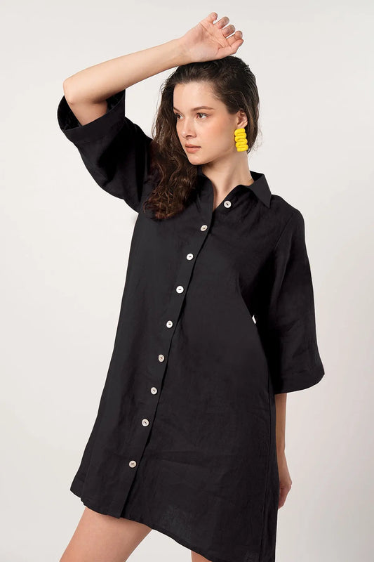 Shop Black Button Collar Shirt Dress by SNEHA B