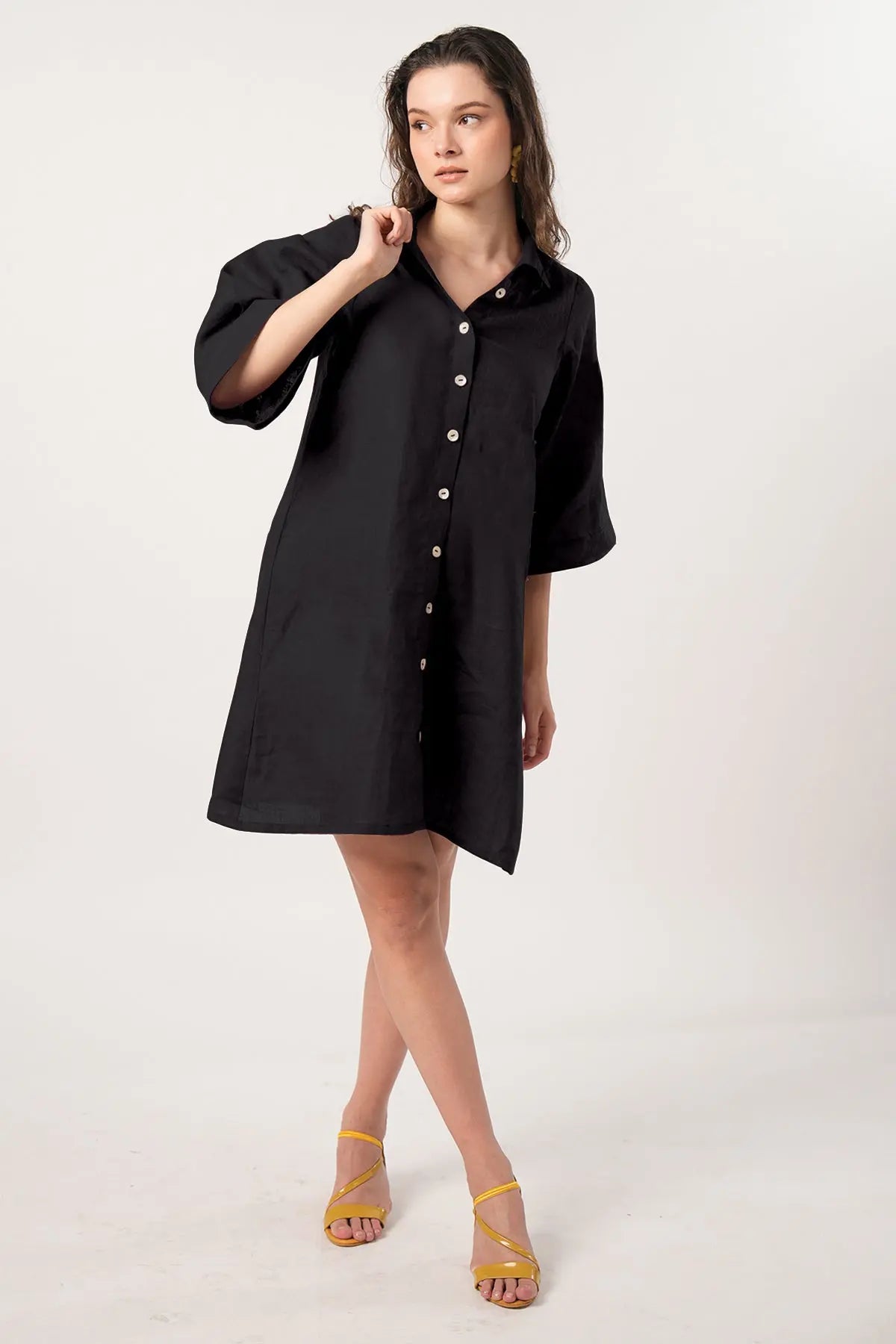 Black Button Collar Shirt Dress SNEHA B