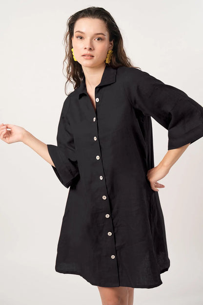 Black Button Collar Shirt Dress SNEHA B