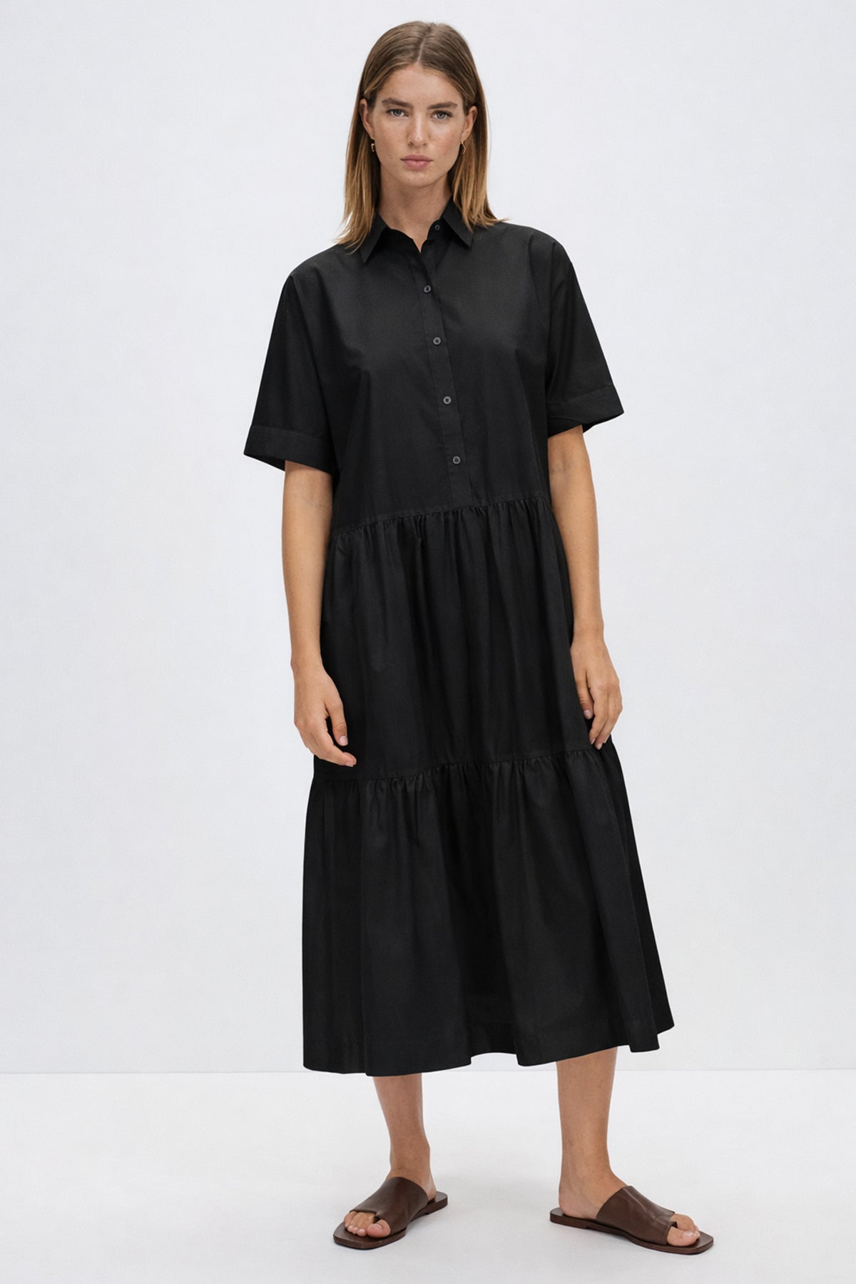 Shop Black Button Tiered Midi Dress for women by SNEHA B