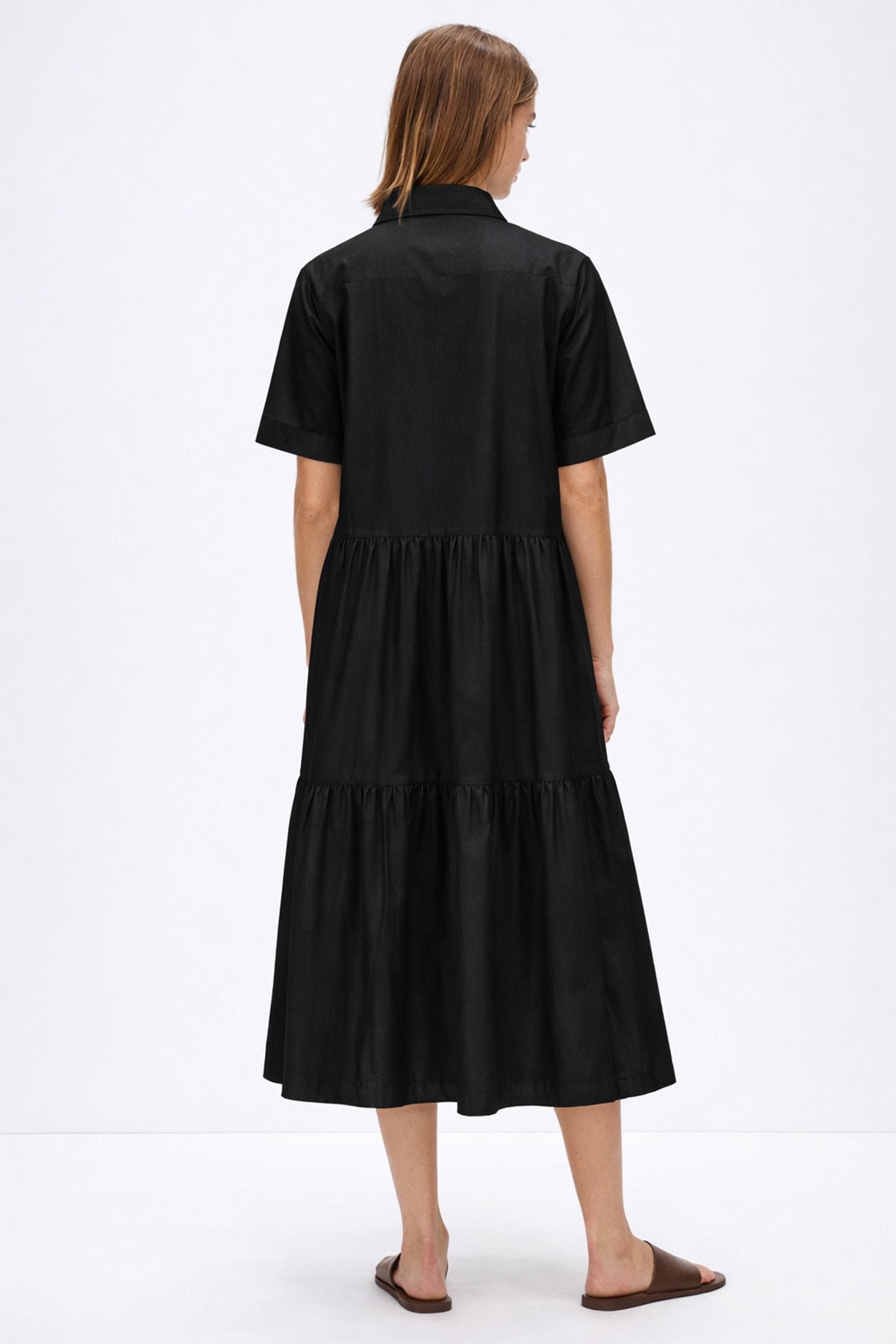 Black Button Tiered Midi Dress