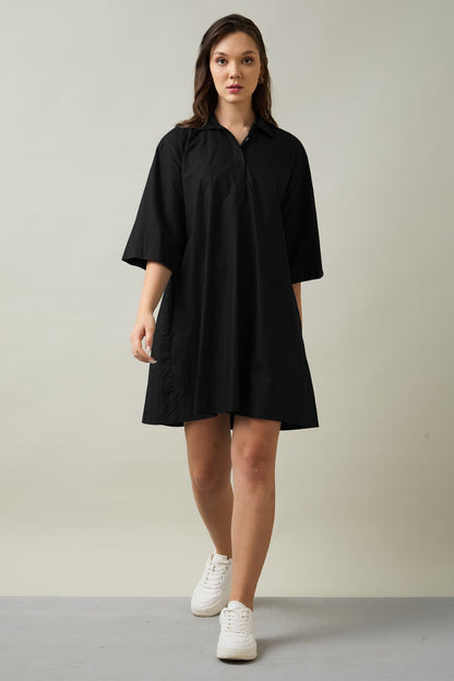 Buy Black Collar Cotton Flare Dress by SNEHA B