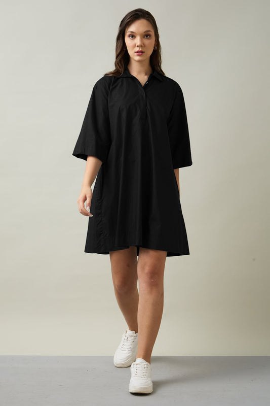 Buy Black Collar Cotton Flare Dress by SNEHA B