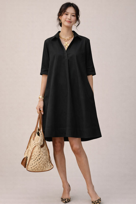 Shop Black Cotton Box Pleated Dress for women by SNEHA B