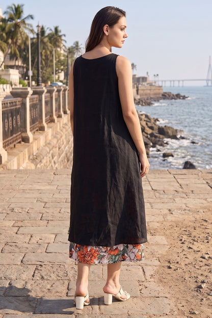 Black Cotton Front Open Dress