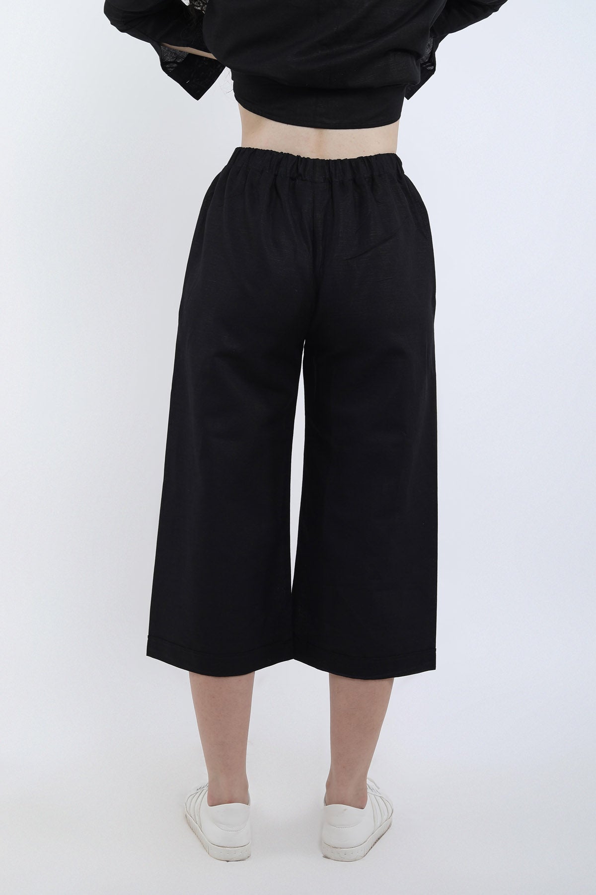 Black Cotton Linen Flare Pant