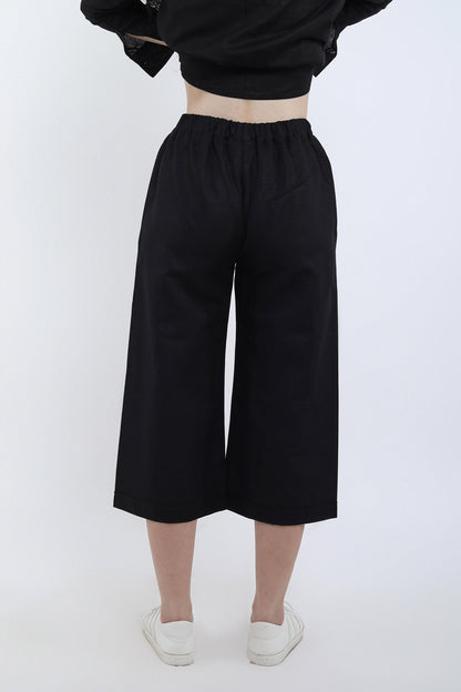 Black Cotton Linen Flare Pant