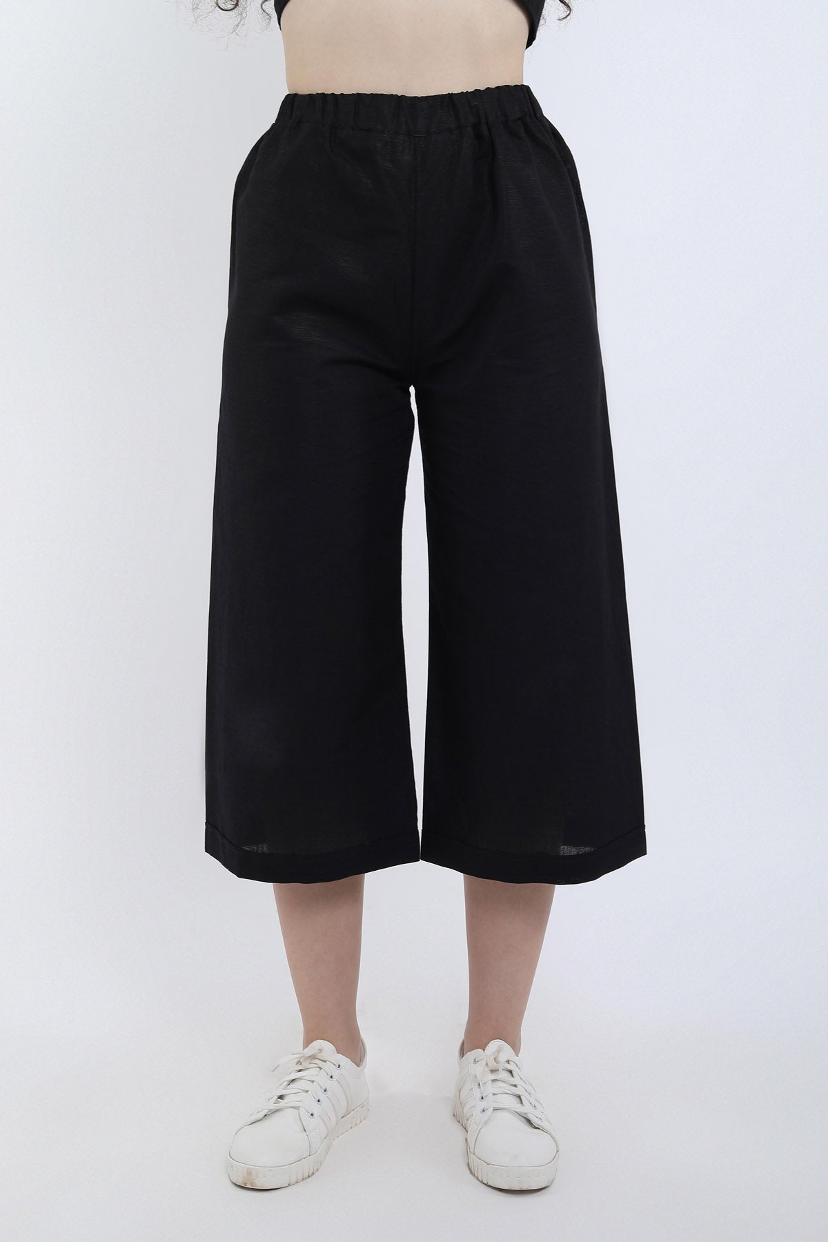 Black Cotton Linen Flare Pant