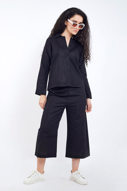 Black Cotton Linen Flare Pant