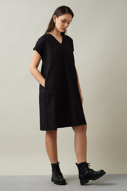 Cotton Linen Black Mini Dress