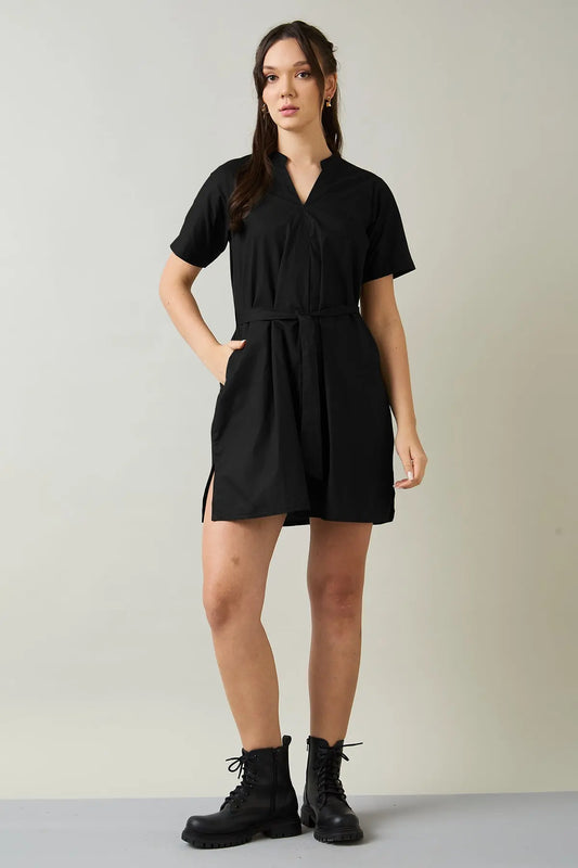 Shop Black Cotton Mini Dress & Belt by SNEHA B