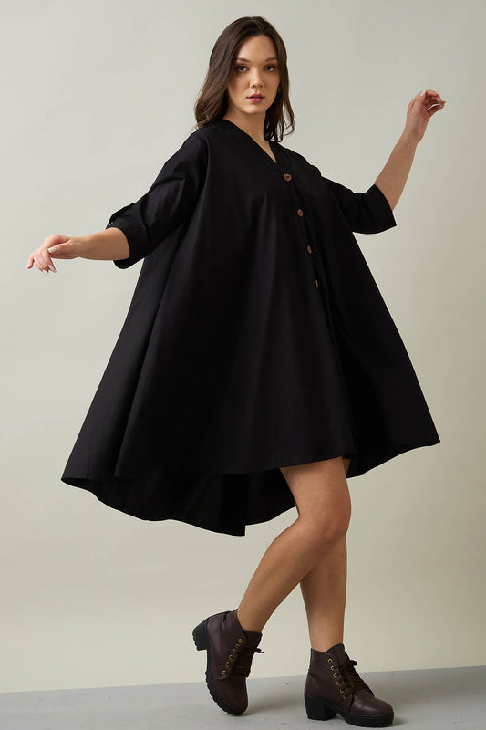 Buy Black Cotton Oversized Dress by SNEHA B