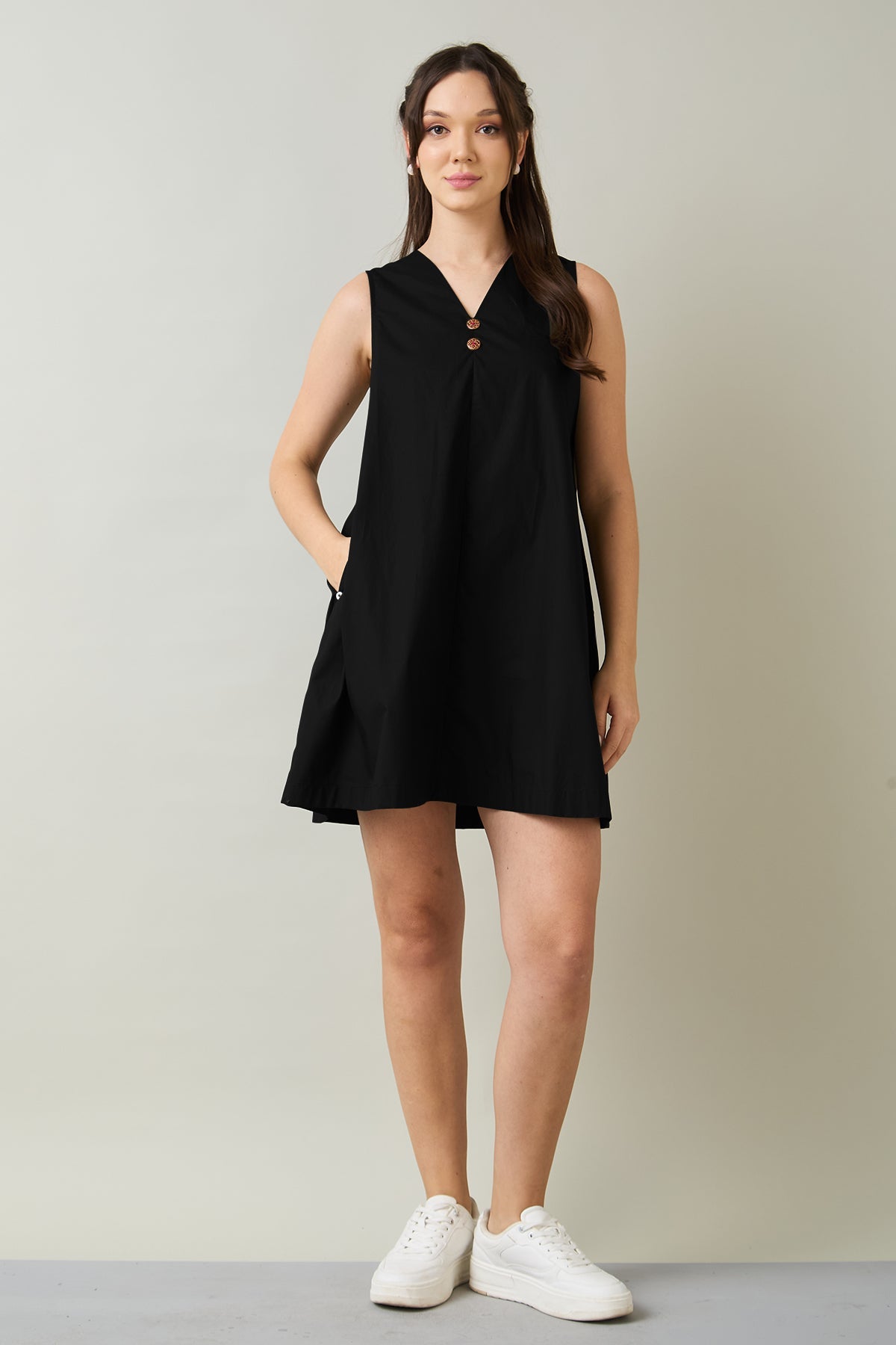 Buy Black Cotton Sleeveless Dress by SNEHA B