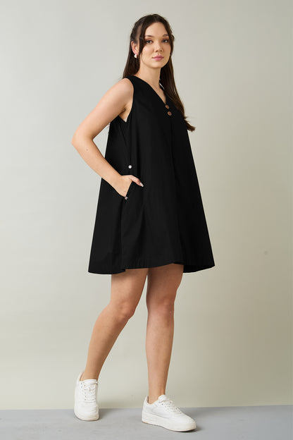 Black Cotton Sleeveless Dress