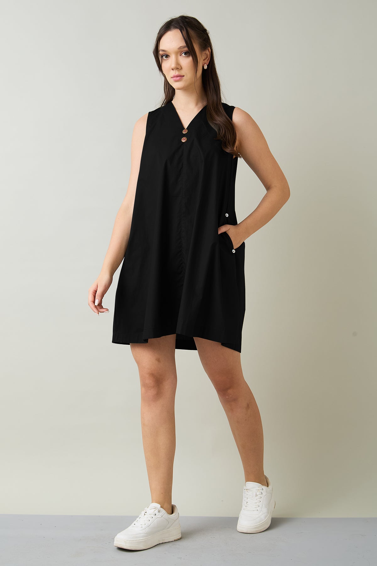 Black Cotton Sleeveless Dress