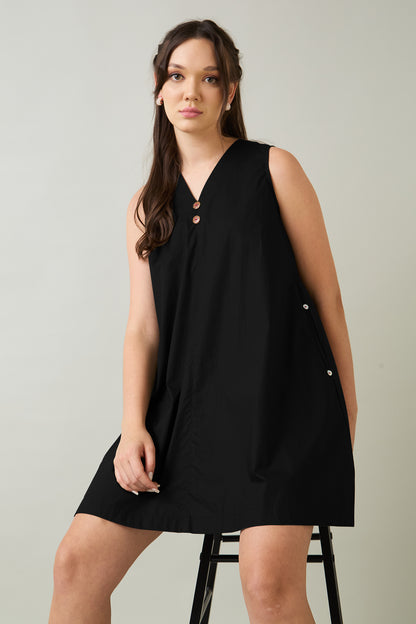 Black Cotton Sleeveless Dress