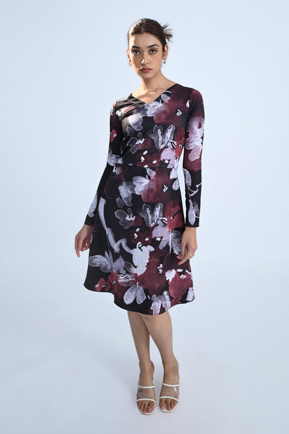 Black Floral A-Line Dress