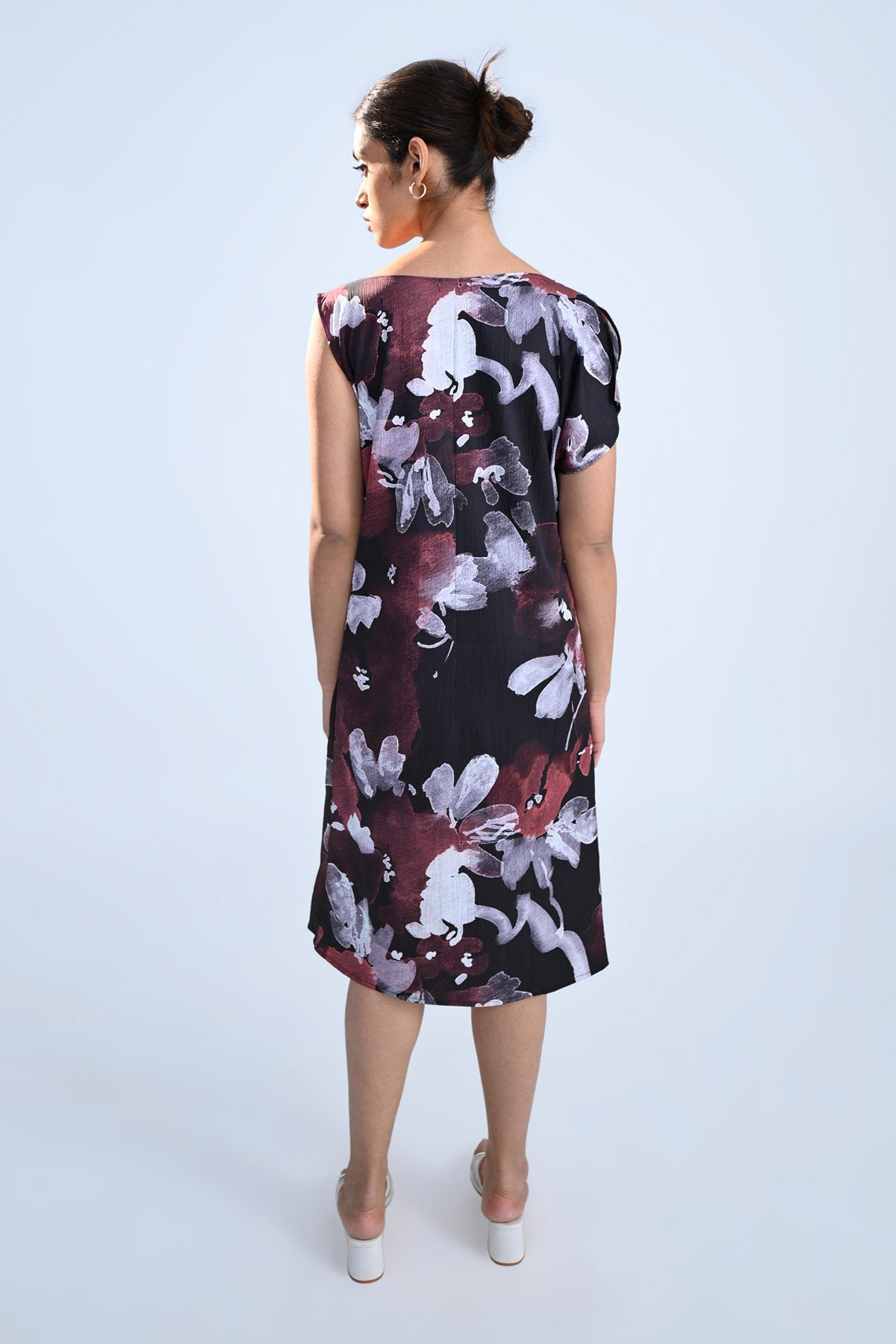 Black Floral Cowl Dress