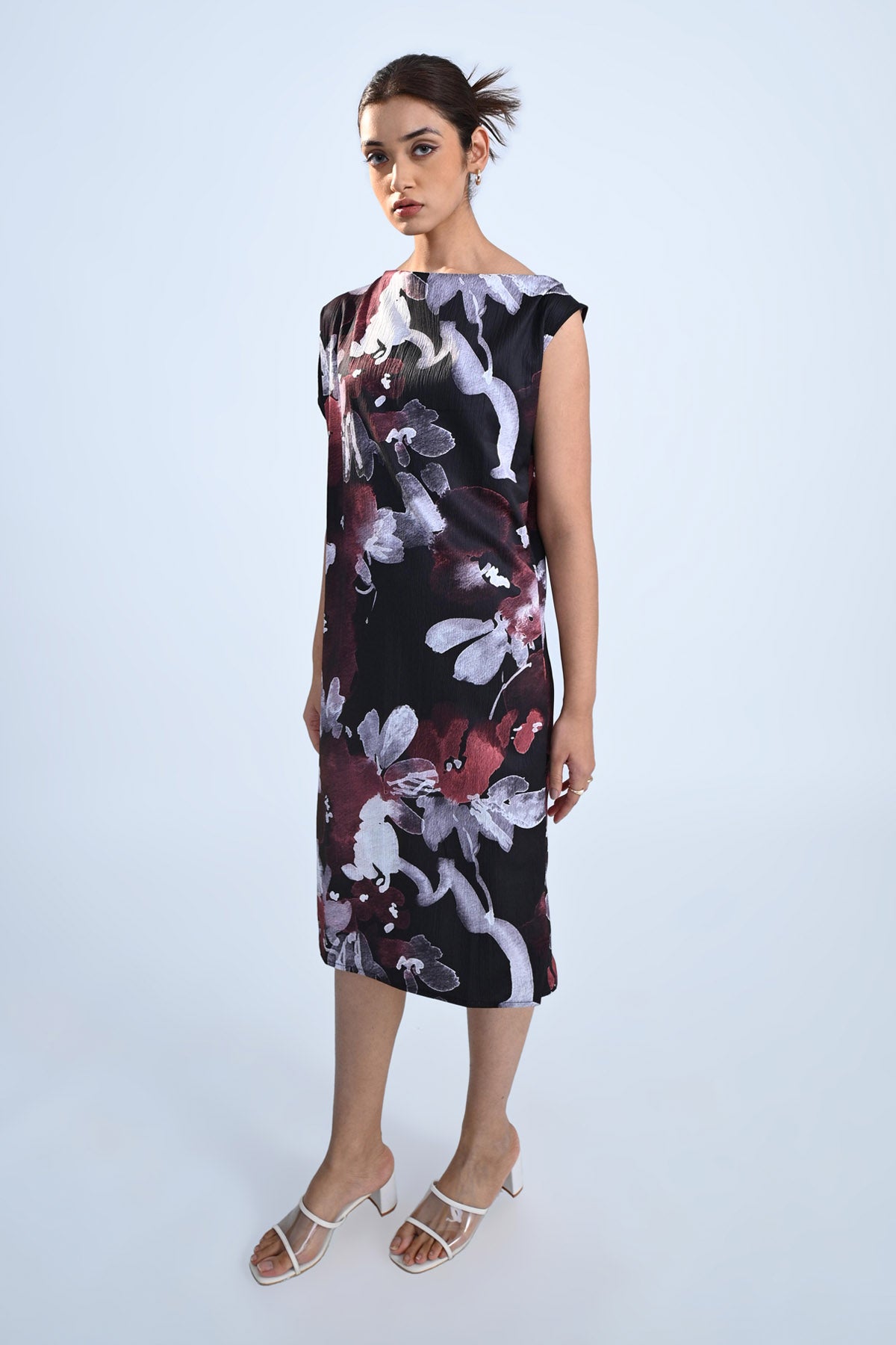 Black Floral Cowl Dress