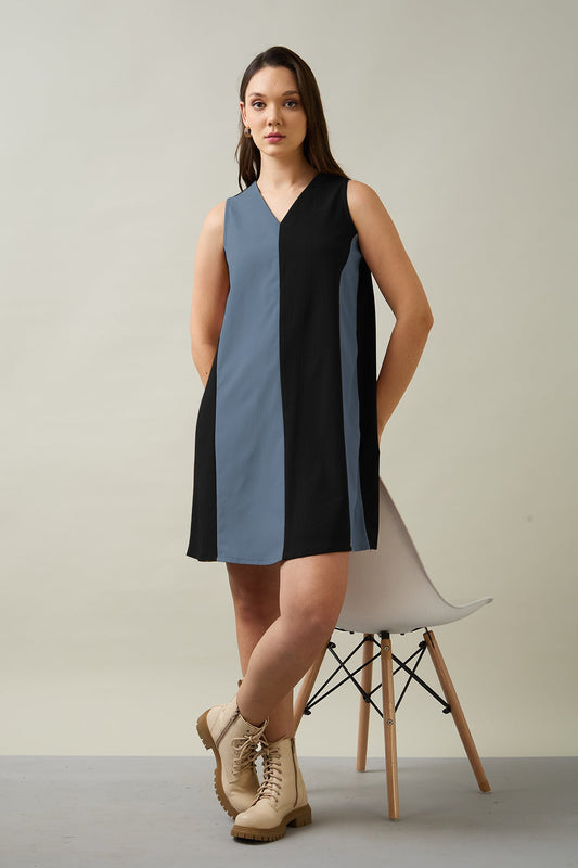 Buy Black & Grey Colourblock Dress by SNEHA B