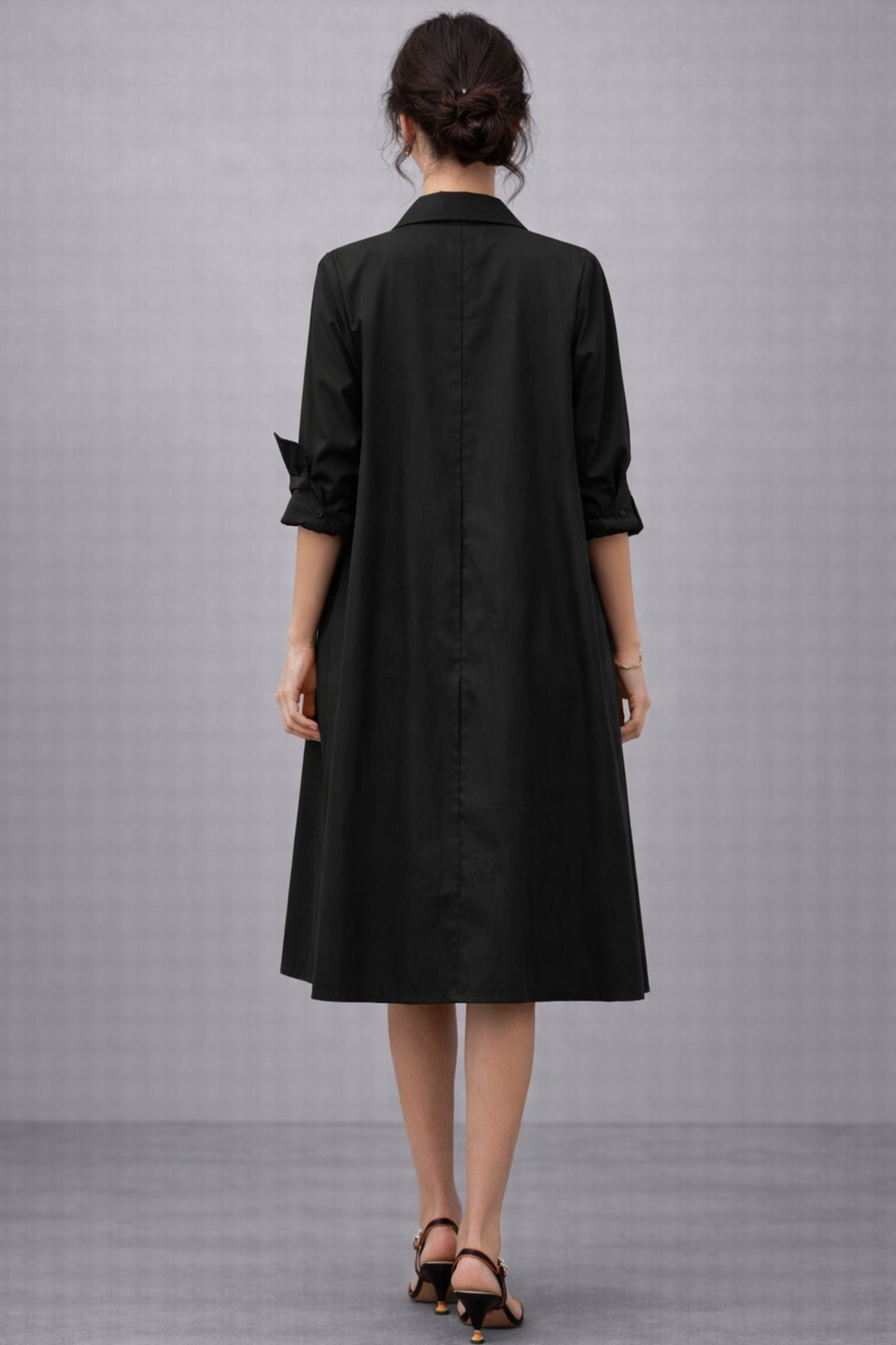 Black Knee Length Shirt Dress