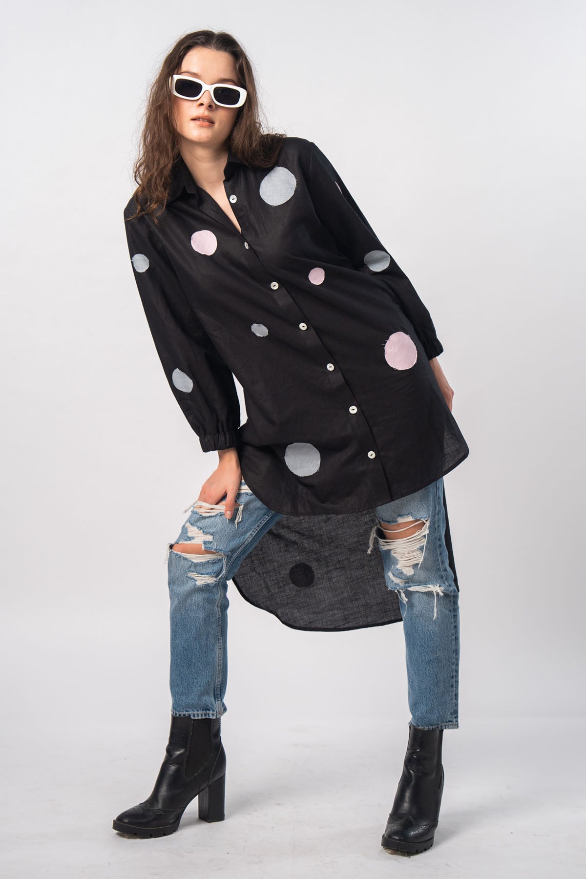Black Polka Dot Patchwork Shirt