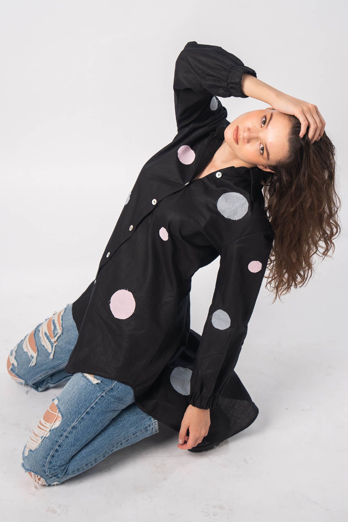 Black Polka Dot Patchwork Shirt