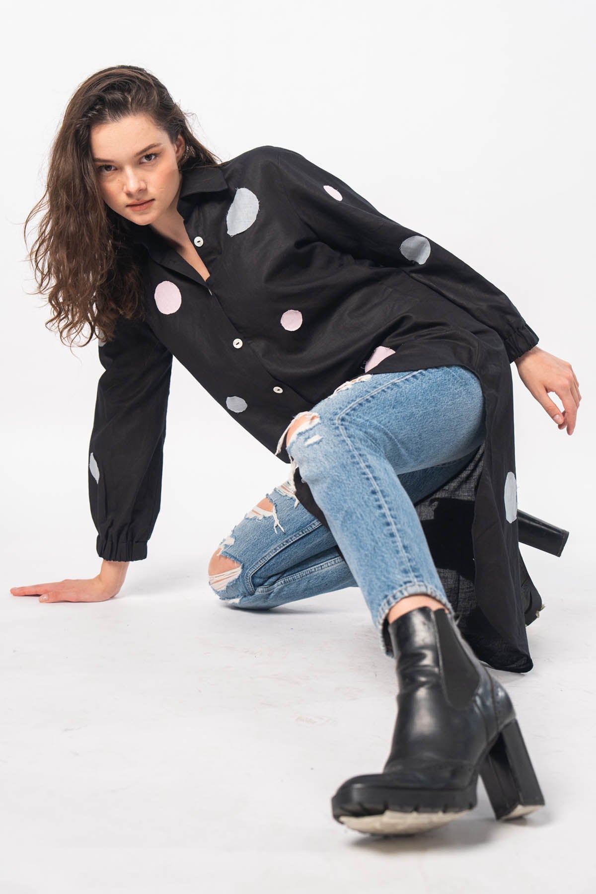 Black Polka Dot Patchwork Shirt
