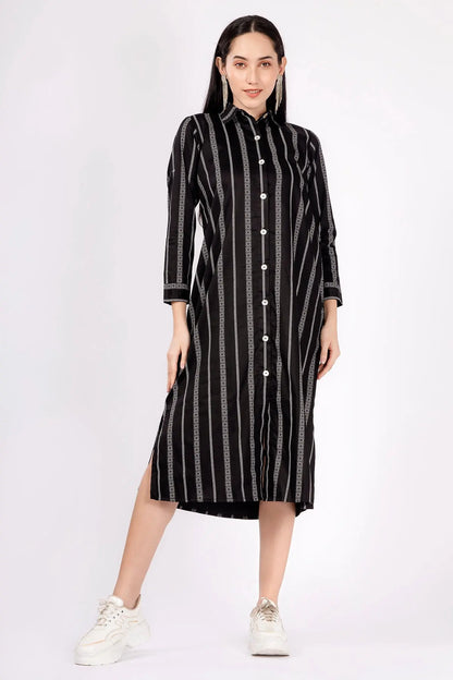 Shop Black Stripes Midi Shirt Dress by SNEHA B