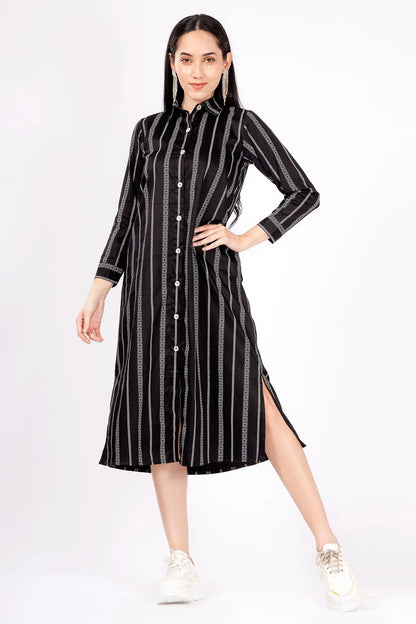 Black Stripes Midi Shirt Dress SNEHA B