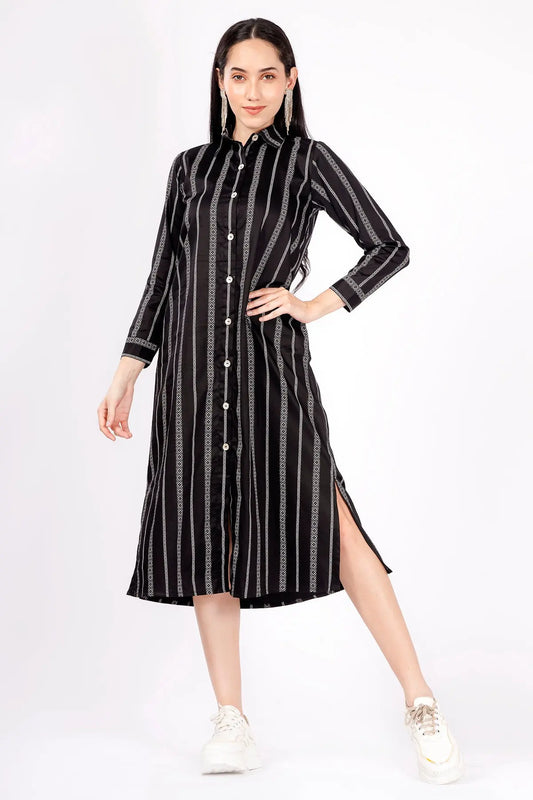 Black Stripes Midi Shirt Dress SNEHA B