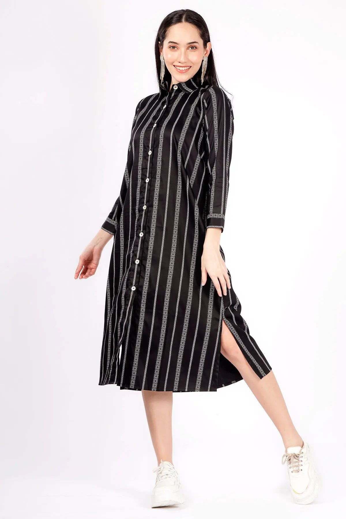 Black Stripes Midi Shirt Dress SNEHA B