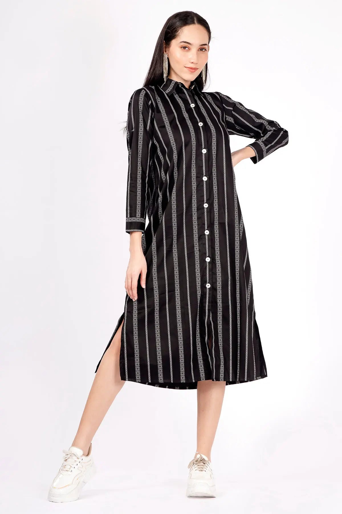 Black Stripes Midi Shirt Dress SNEHA B