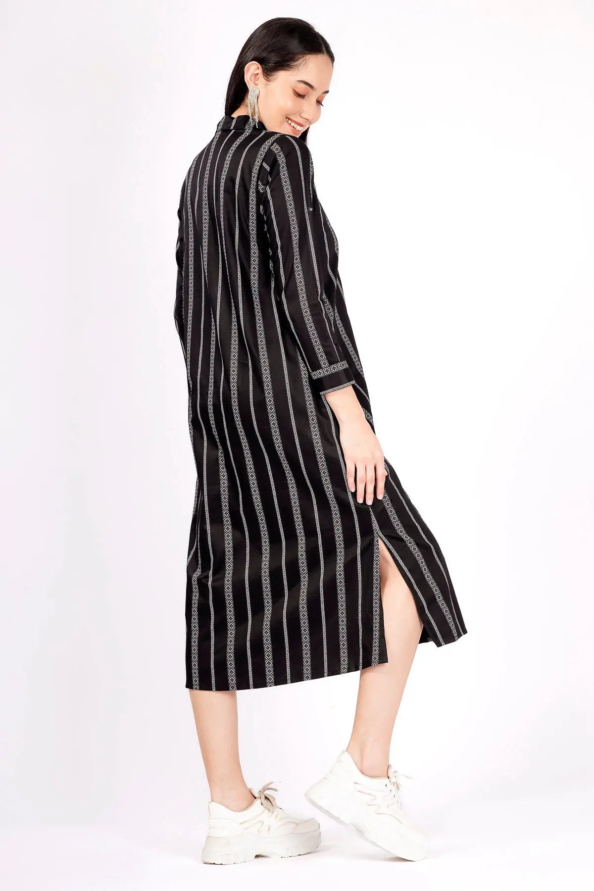 Black Stripes Midi Shirt Dress SNEHA B