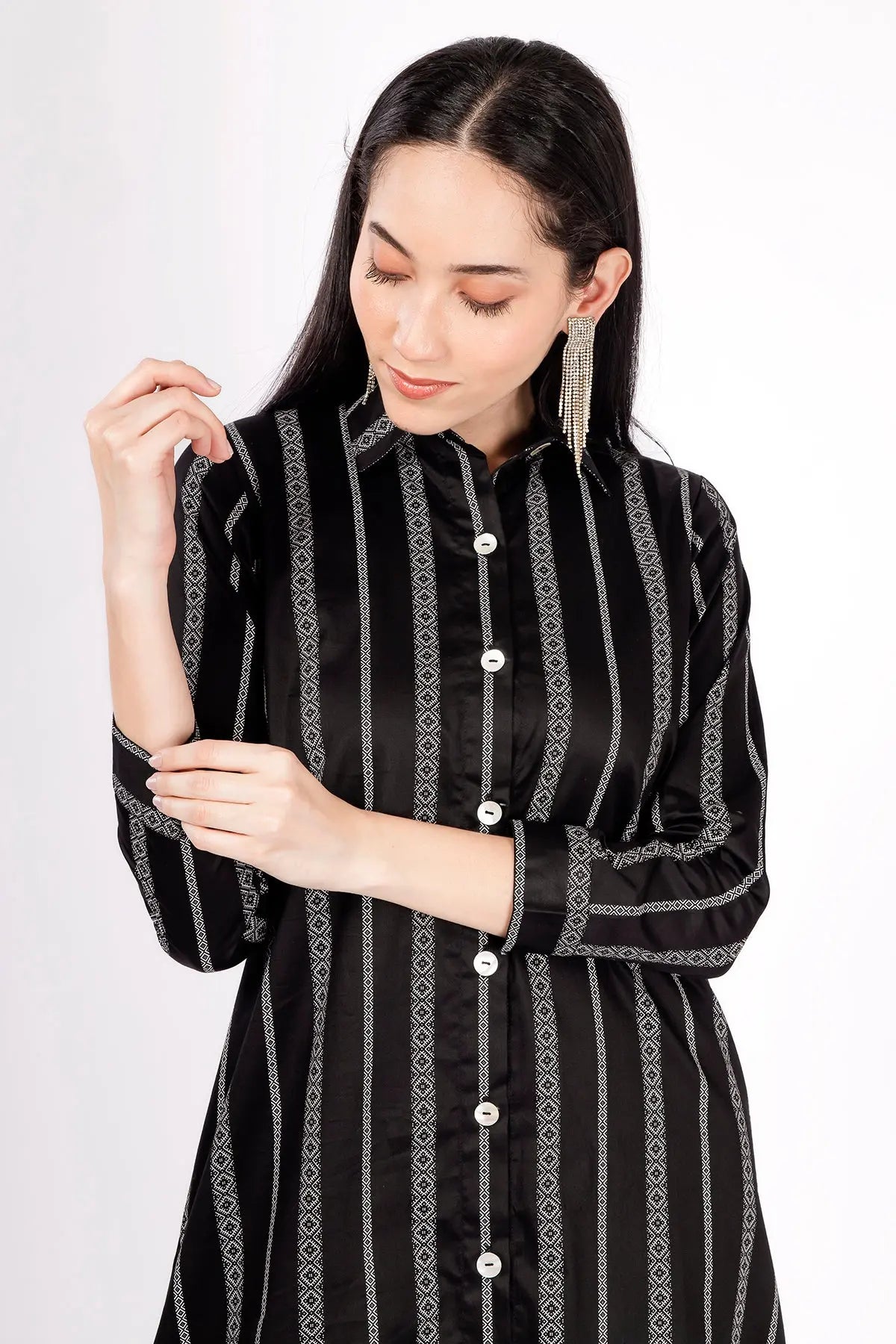 Black Stripes Midi Shirt Dress SNEHA B