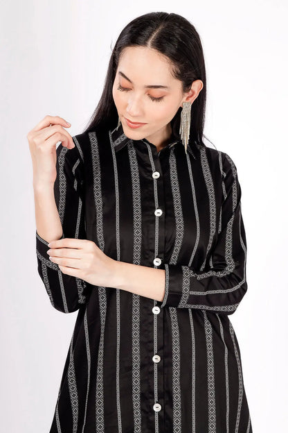Black Stripes Midi Shirt Dress SNEHA B