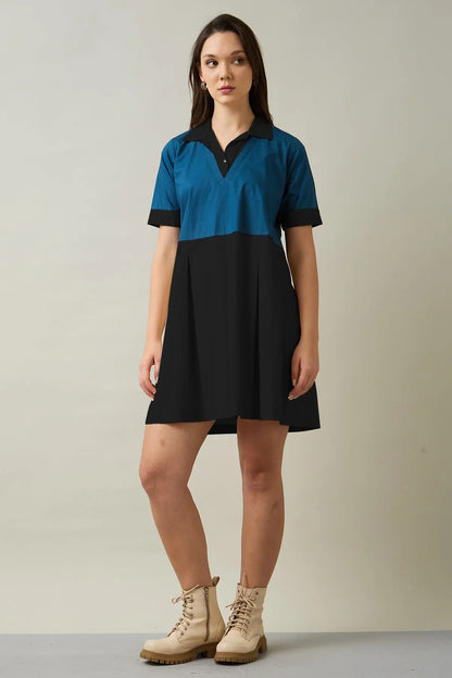Shop Black & Teal Colourblock Dress by SNEHA B