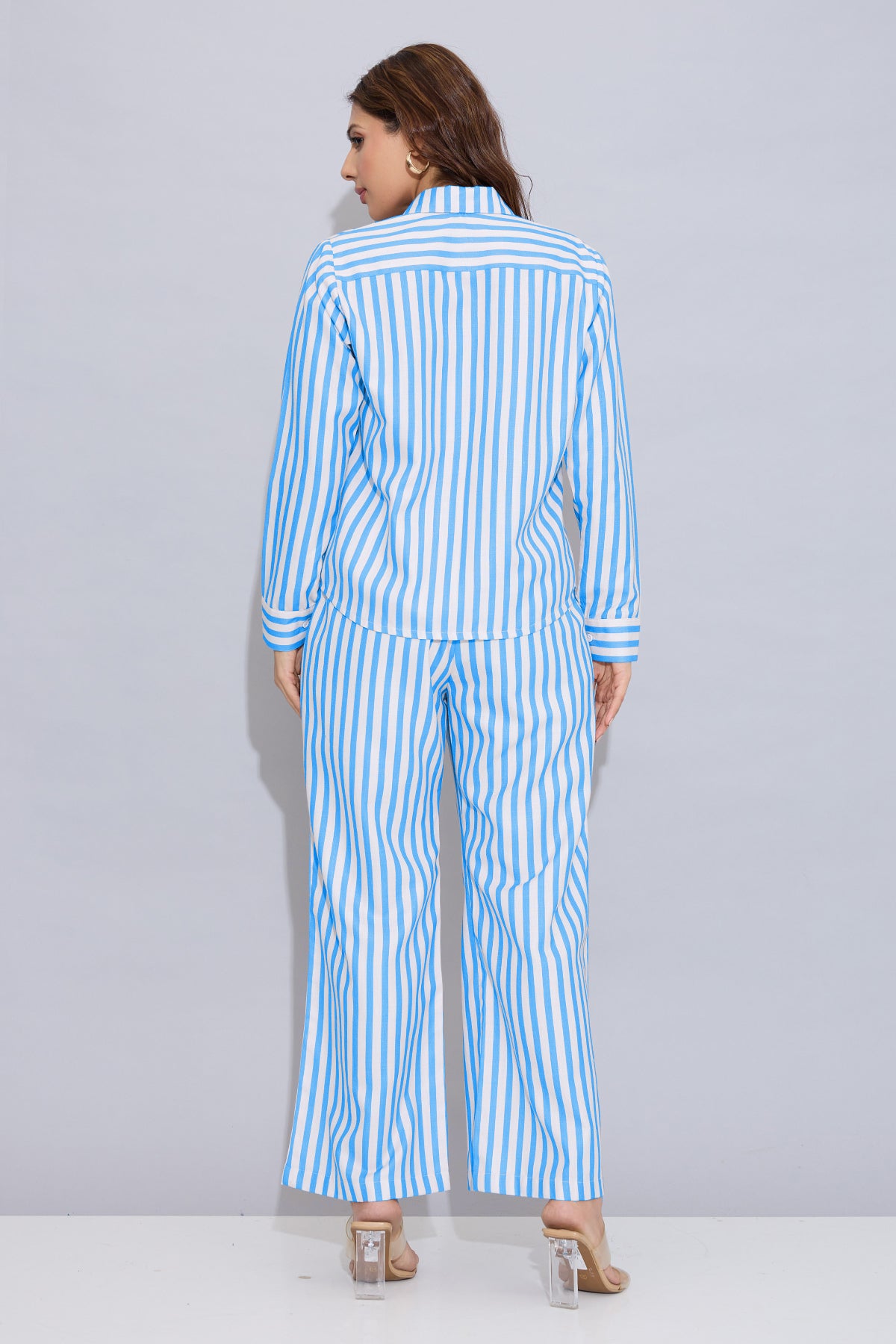 Blue Cotton Stripe Button Shirt