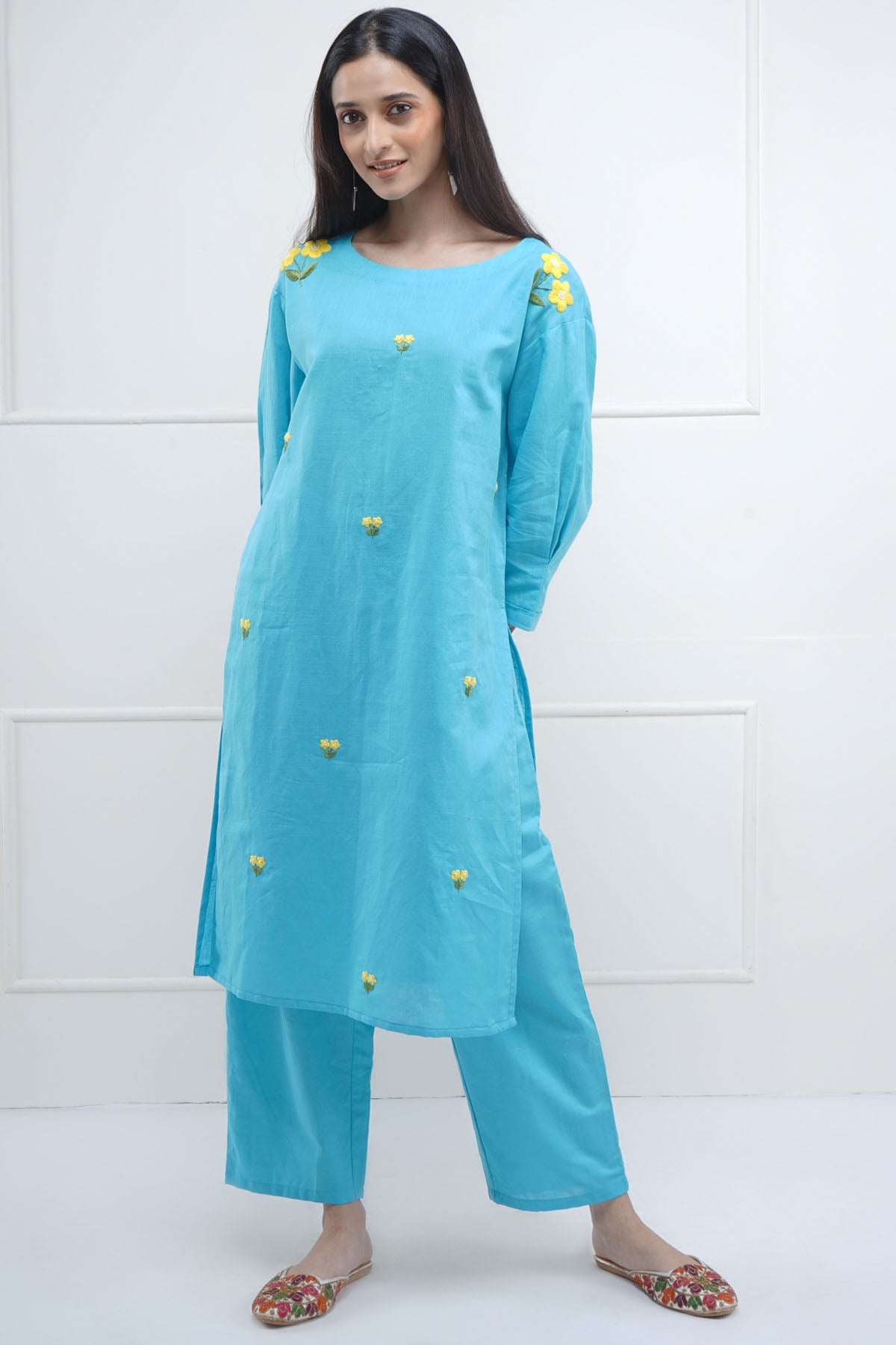 Buy Blue Embroidered Kurta & Pants by SNEHA B