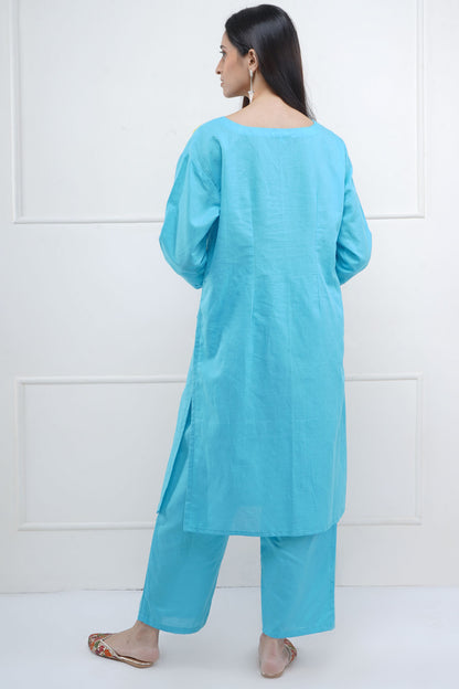Blue Embroidered Kurta & Pants