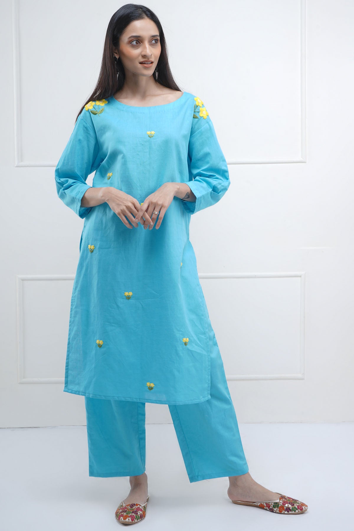 Blue Embroidered Kurta & Pants