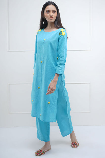 Blue Embroidered Kurta & Pants